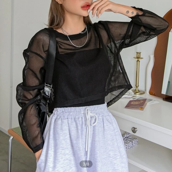 Sheer drop shoulder top - Picture 1 of 5